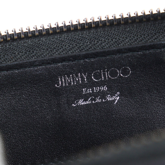 JIMMY CHOO Calfskin Leather Round Zip Wallet with Crystal Star Studs, Navy Bl... - Picture 10 of 11